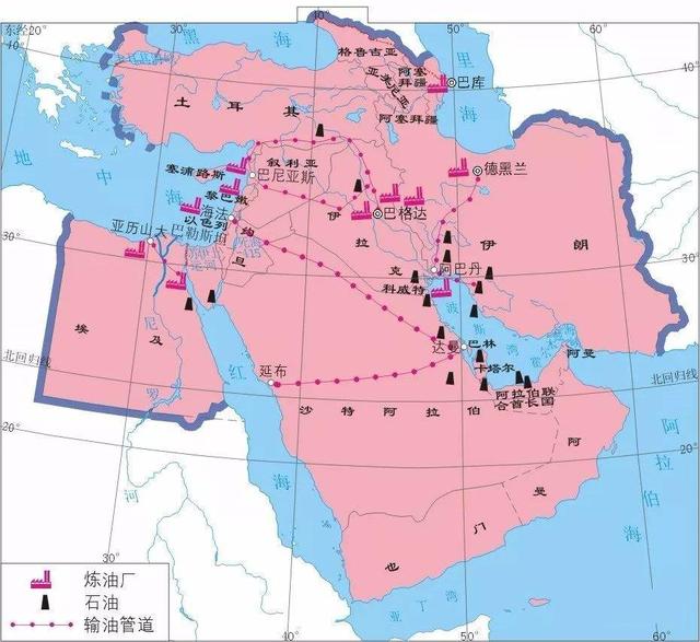 中东石油地图石油储藏在地下的含油层内,中东地区各国的储量也不尽