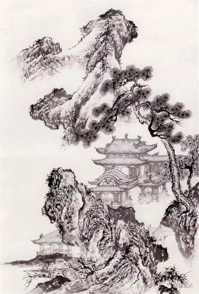 分享一组亭台楼阁白描画稿