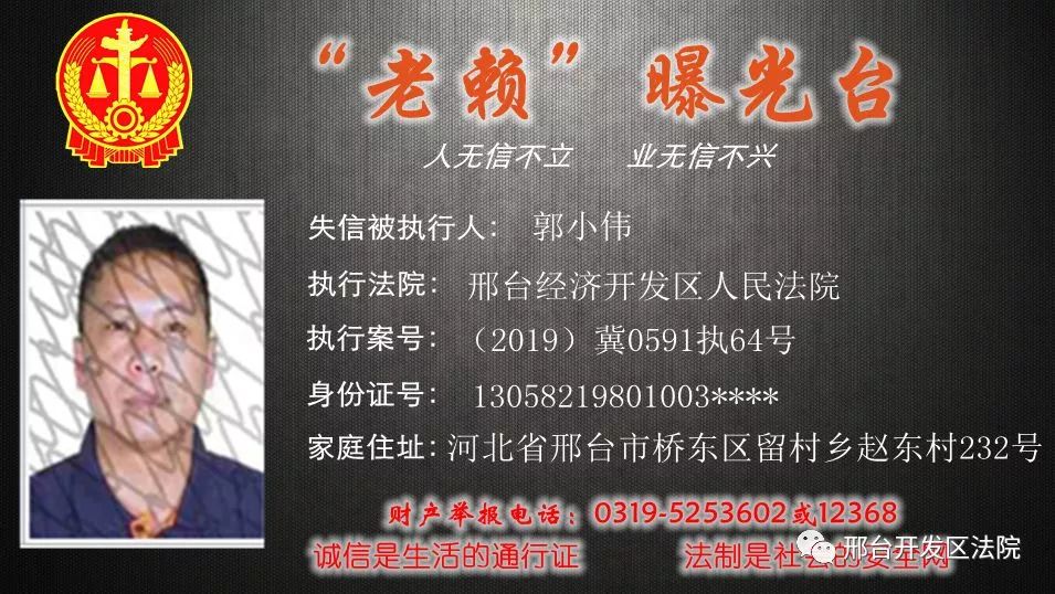 邢台最新一批"老赖"被曝光!附照片和详细地址!