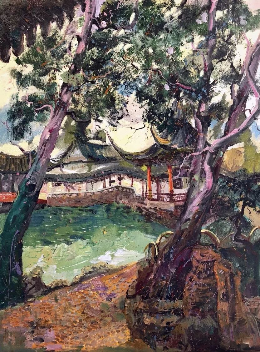 《网师园·松下月到风来亭》80x60cm《颐和园印象·春来柳绿桃红》80