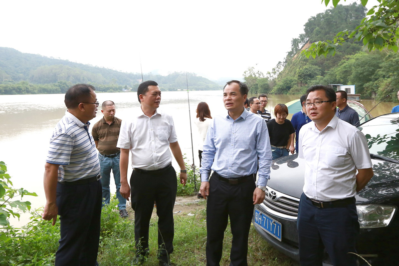 市委书记黄建平(右三),副市长胡礼宾(右四)等领导到马鞍电排站建设