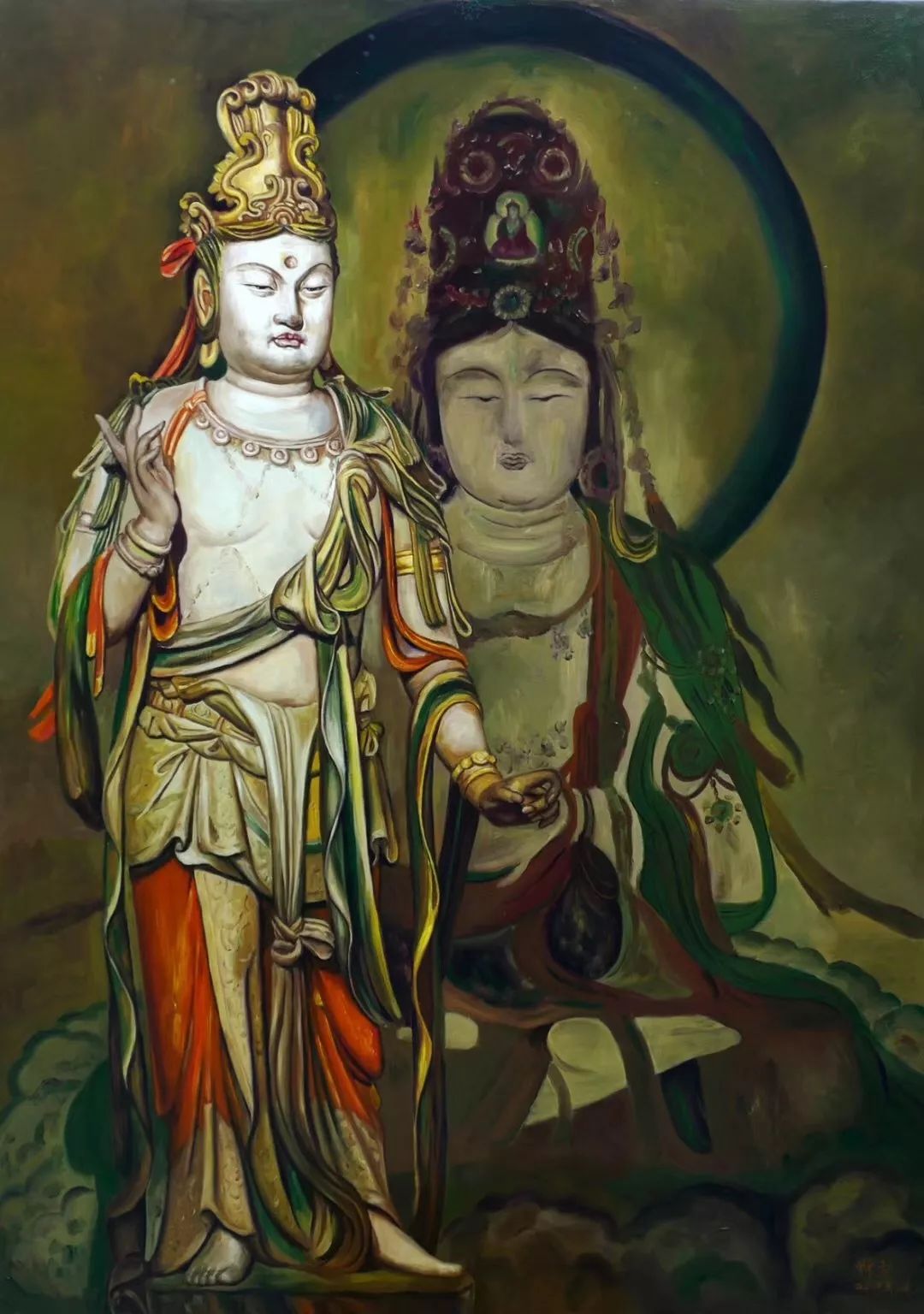 本次展出的80多幅油画作品,是禅雪法师十多年来精心创作的石窟绘画