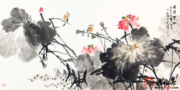 王占海四尺横幅水墨荷花图《荷韵禅真》好的风水画 选择就会给你带来