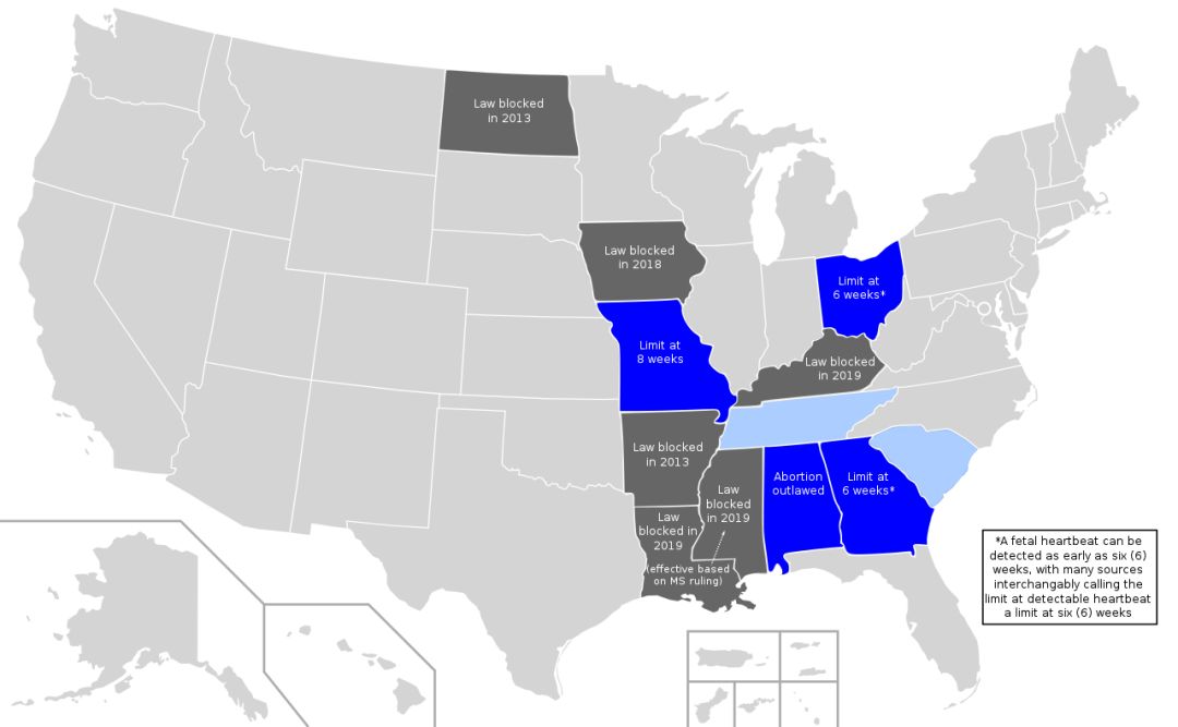 最近美國多個保守州通過了嚴苛的墮胎法律,比如阿拉巴馬州,喬治亞州