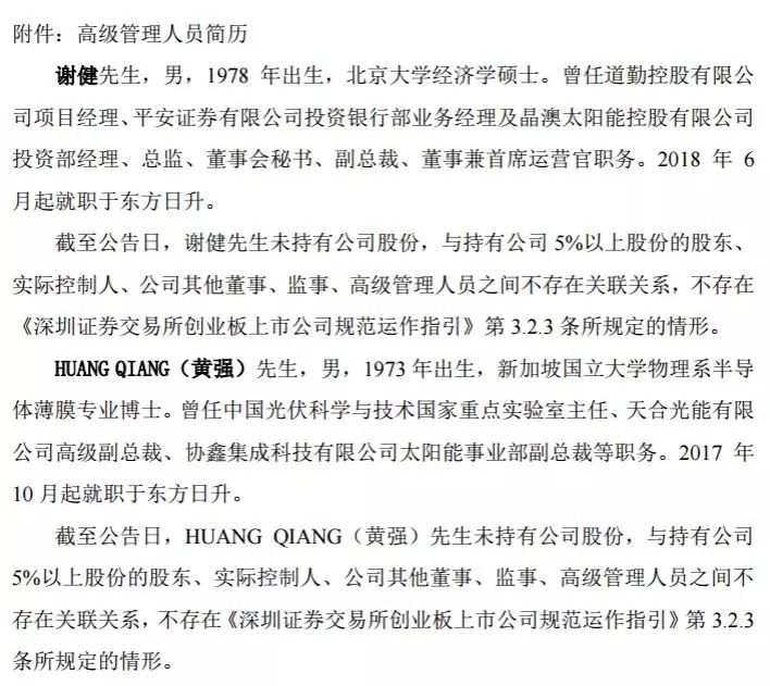原晶澳coo谢健接任东方日升总裁