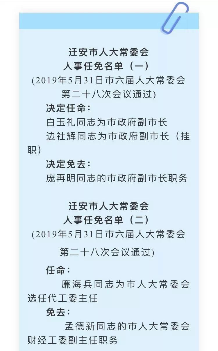 迁安市人大常委会发布最新人事任免名单