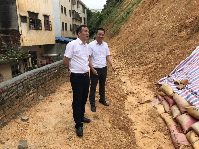 县委书记梁子财到南江口镇察看地质隐患点,指导防御工作