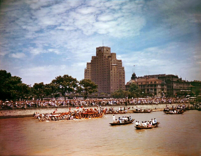 原创1948年上海端午节赛龙舟民国时黄浦江上最后一次龙舟赛