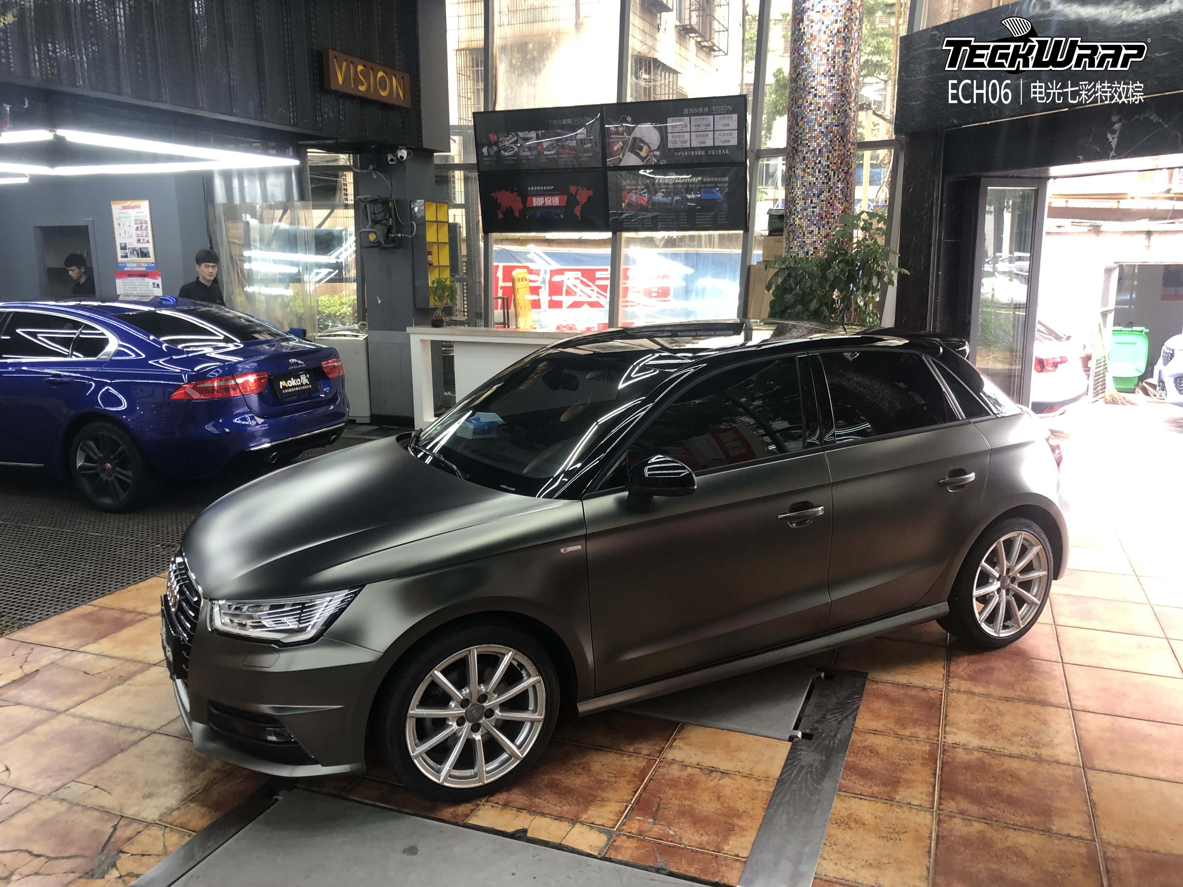 奥迪a1汽车改色贴膜teckwrap美国秃鹰ech06电光七彩特效棕