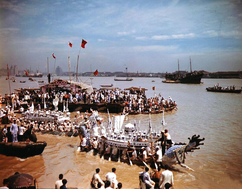原创1948年上海端午节赛龙舟民国时黄浦江上最后一次龙舟赛