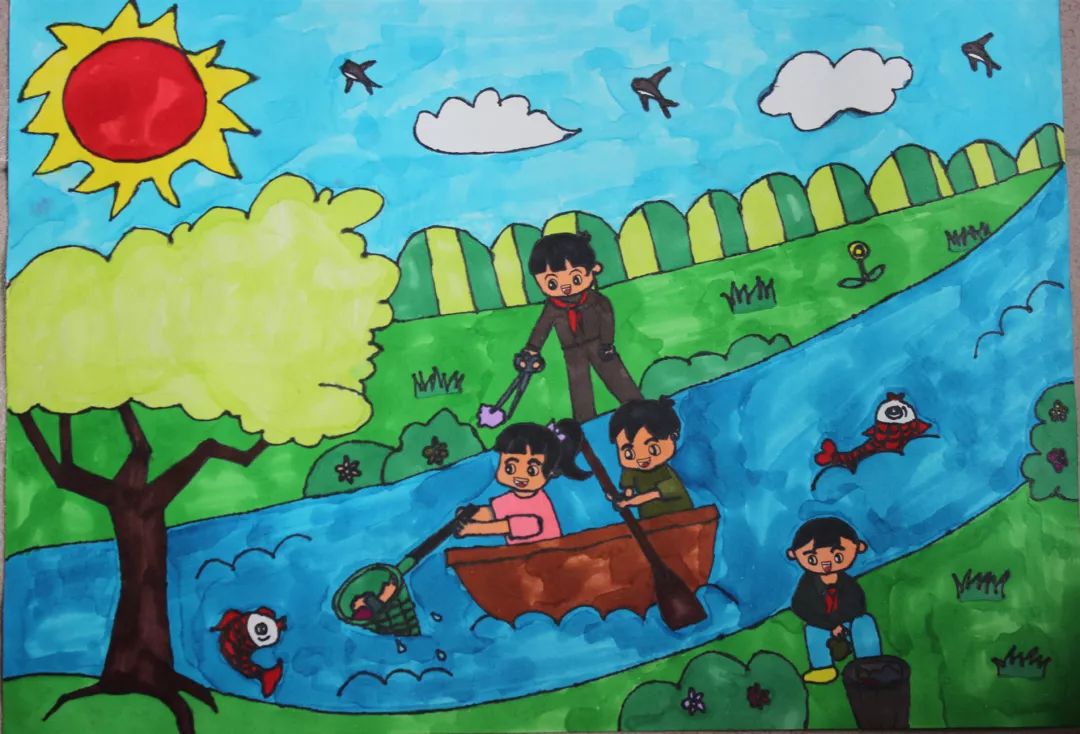 黄河入海口儿童画图片