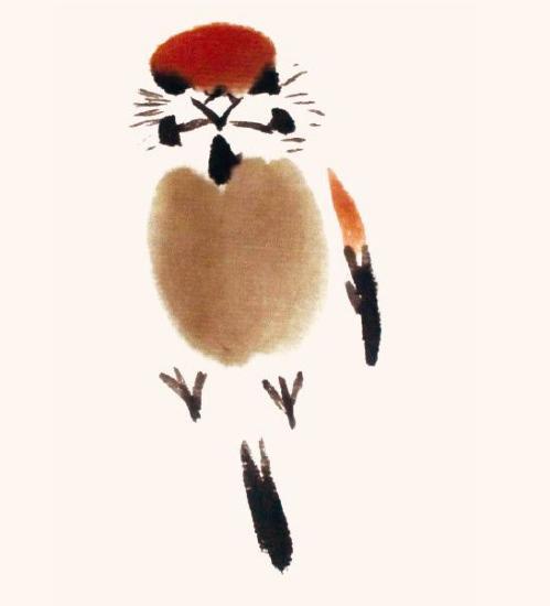 写意麻雀正面姿态下的画法