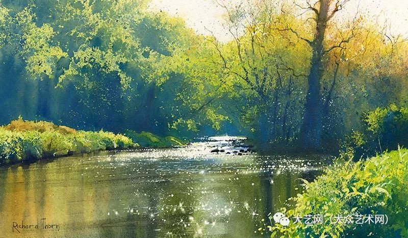 田园河流与潮汐风光英国水彩画家理查德索恩richardthorn水彩风景画