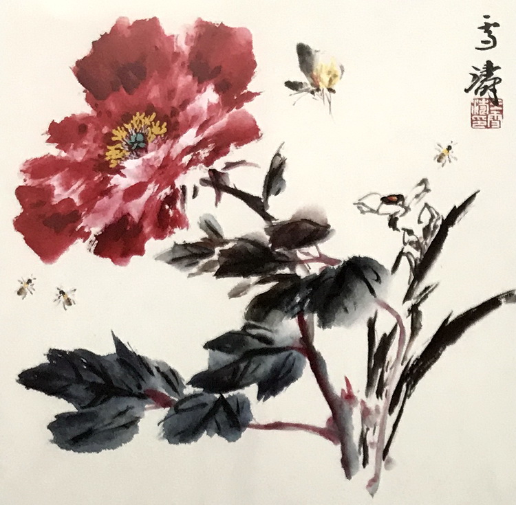 国画花鸟艺术作品:引蝶图(王雪涛,河北成安人,中国现代著名小写意花鸟
