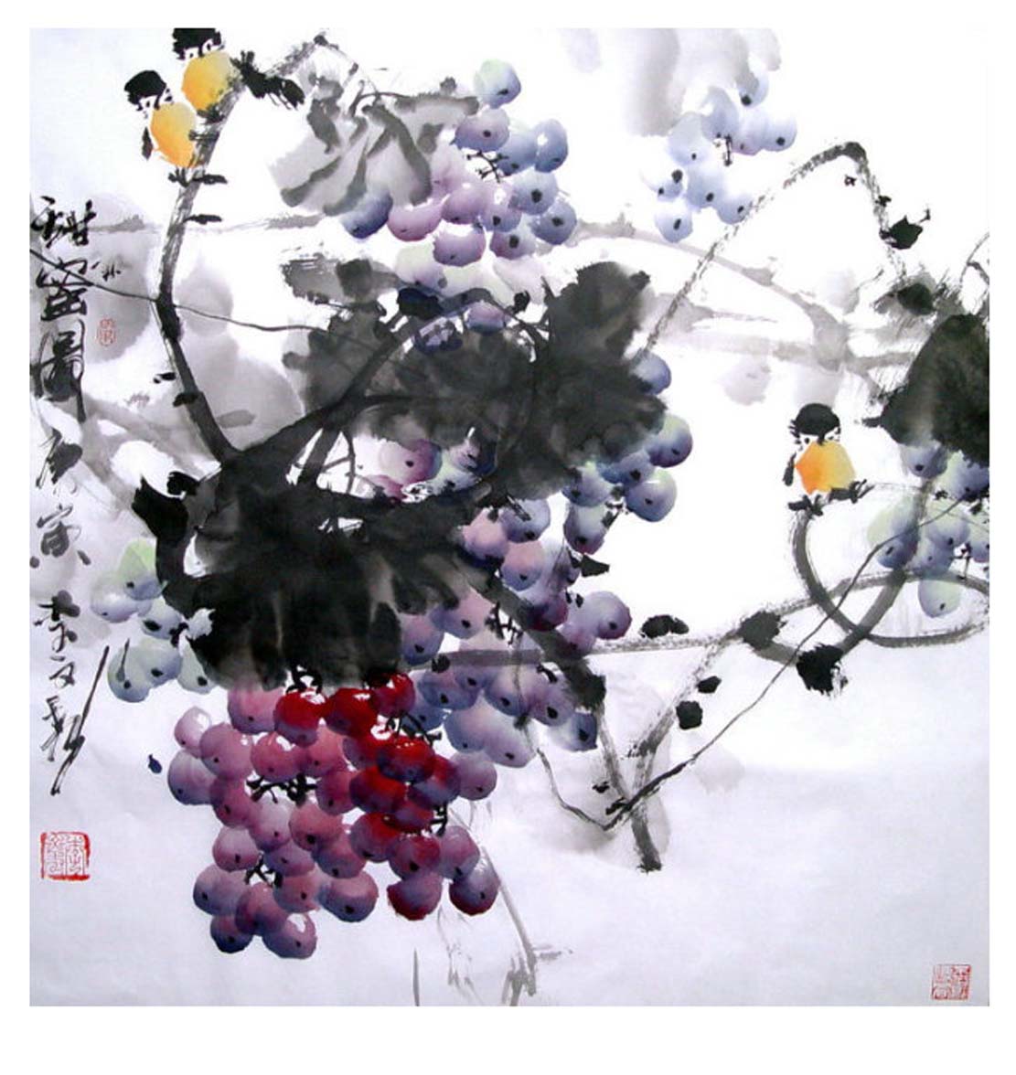 李文秀画家《成串葡萄晶莹剔透 垂涎欲滴》