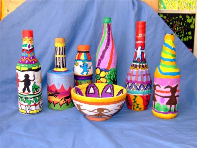 幼儿园手工作品绚丽多彩的瓶子画,太美了!