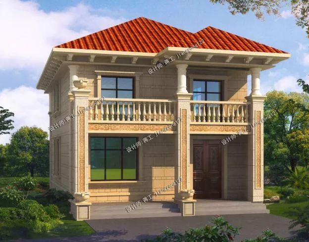 砖红色的斜坡西瓦,黄色的外墙砖,颜色的搭配清新简约.