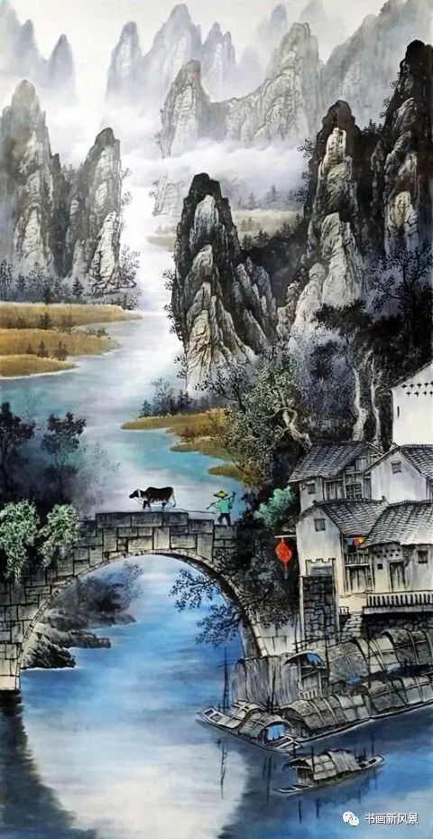 美丽的乡村绘画山水图片