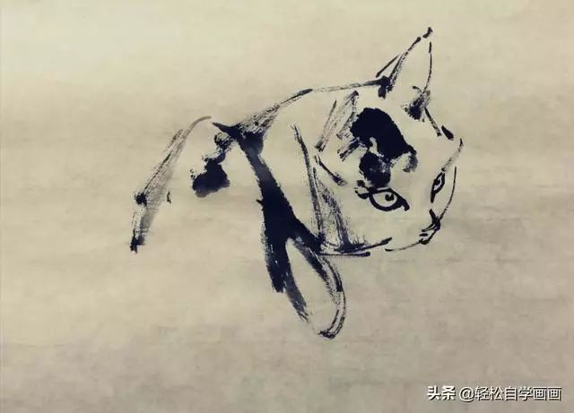 还是国画有意思,寥寥几笔,一只花猫瞬间跃然纸上!这才叫艺术_毛笔