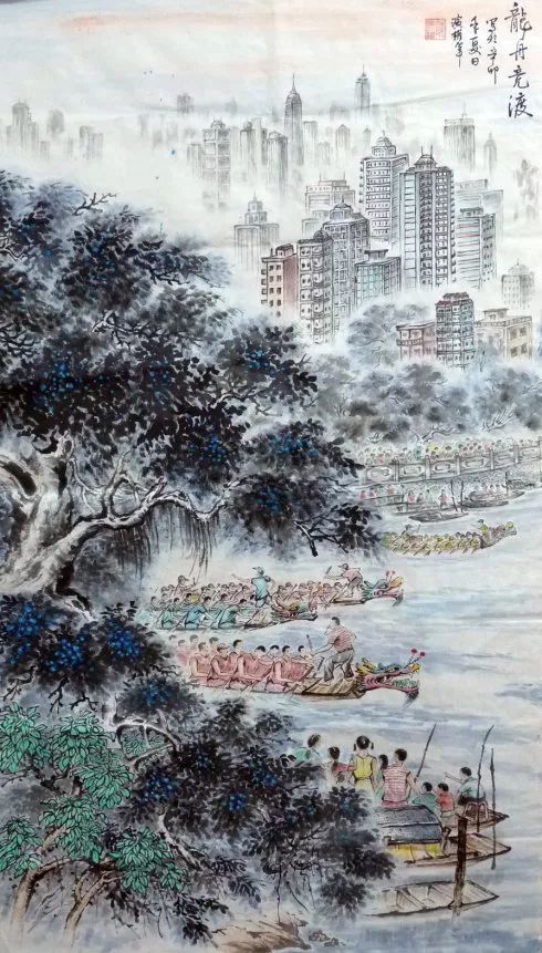 端午节习俗国画里的赛龙舟