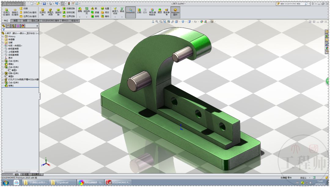 原创用solidworks设计的手动杠杆剪切机构