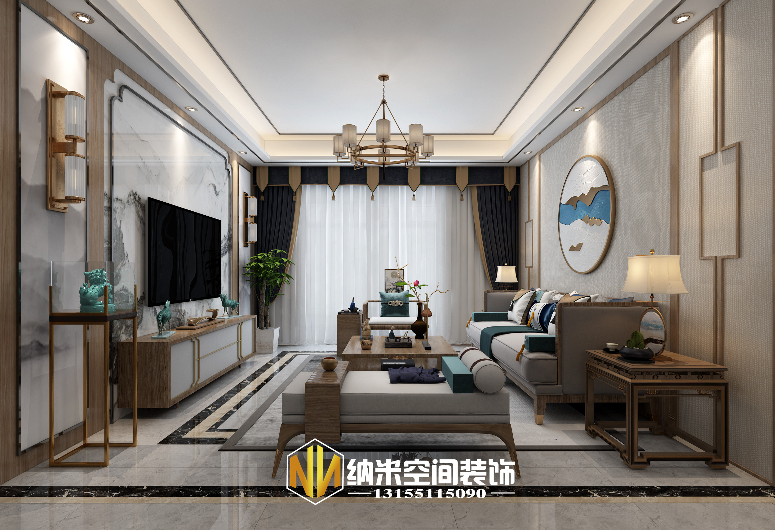 庐江美的合景公园天下新中式风格装修案例庐江纳米空间装饰