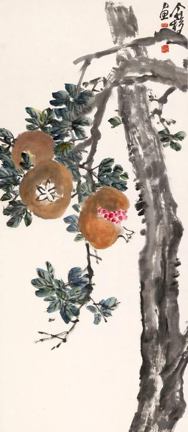 "累累枝上实,满腹饱珠珠."现代著名书画家王个簃画石榴欣赏