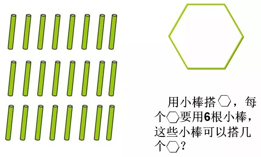 (5)小结:要求搭几个六边形,也要先知道小棒的总数,再求24里面有( )个6