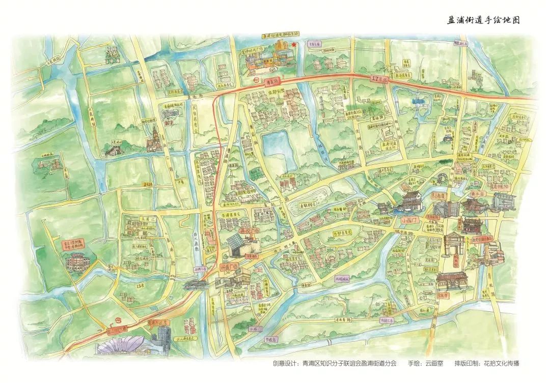 老城厢与新城区的奇妙相融盈浦街道手绘地图出炉