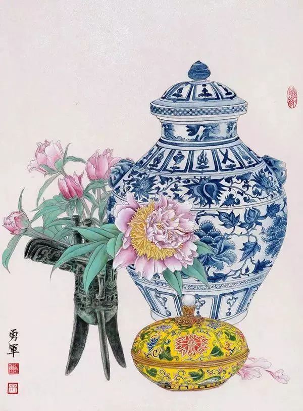 国画青花瓷瓶的画法图片