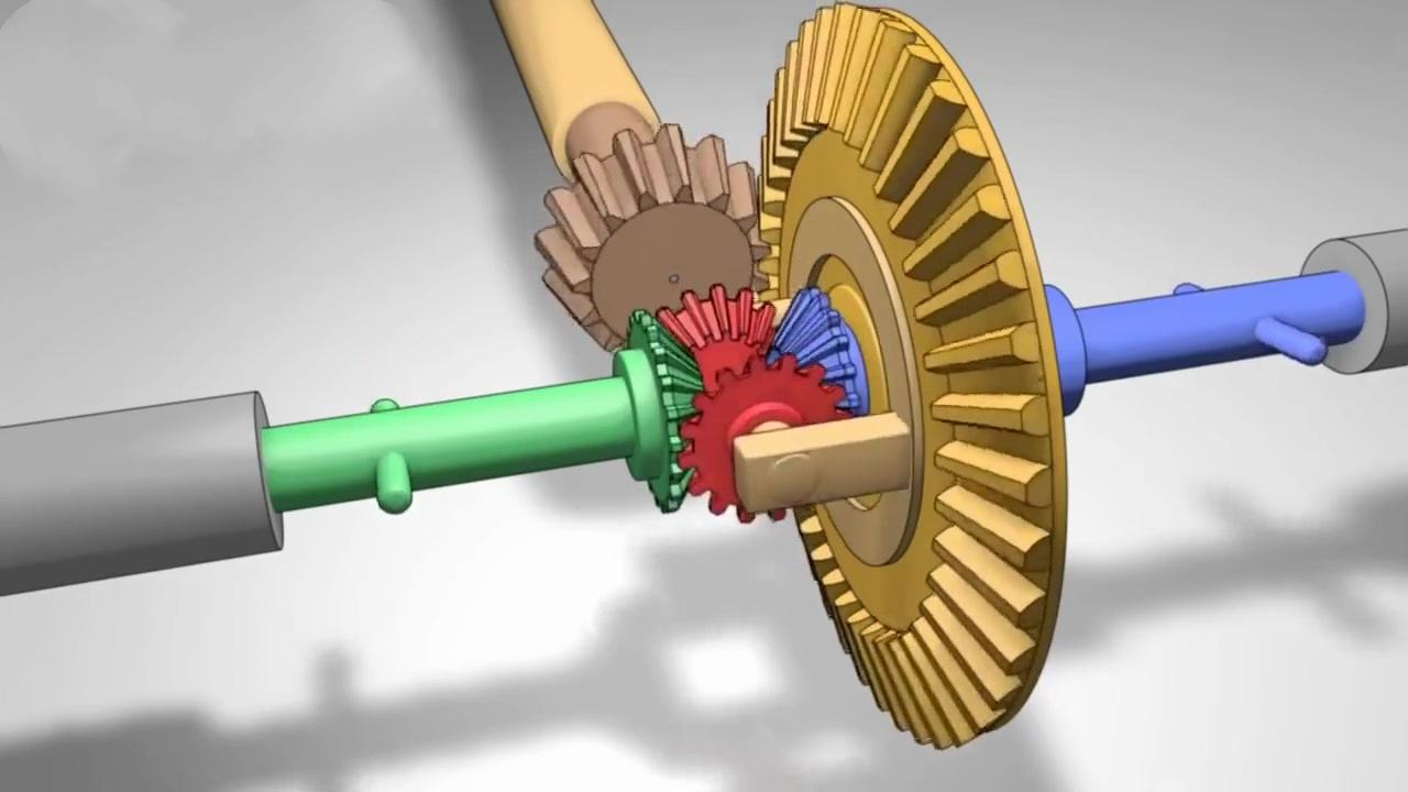 上图是一个最基本的传统差速器,由输入轴带动差速器框架,框架带动行星