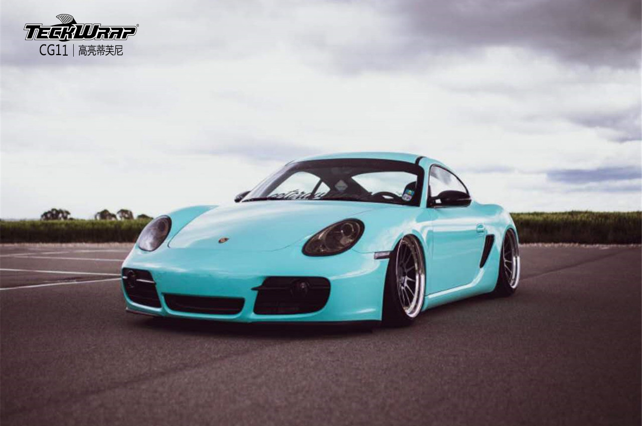 保时捷汽车改色贴膜teckwrap美国秃鹰cg11高亮蒂芙尼