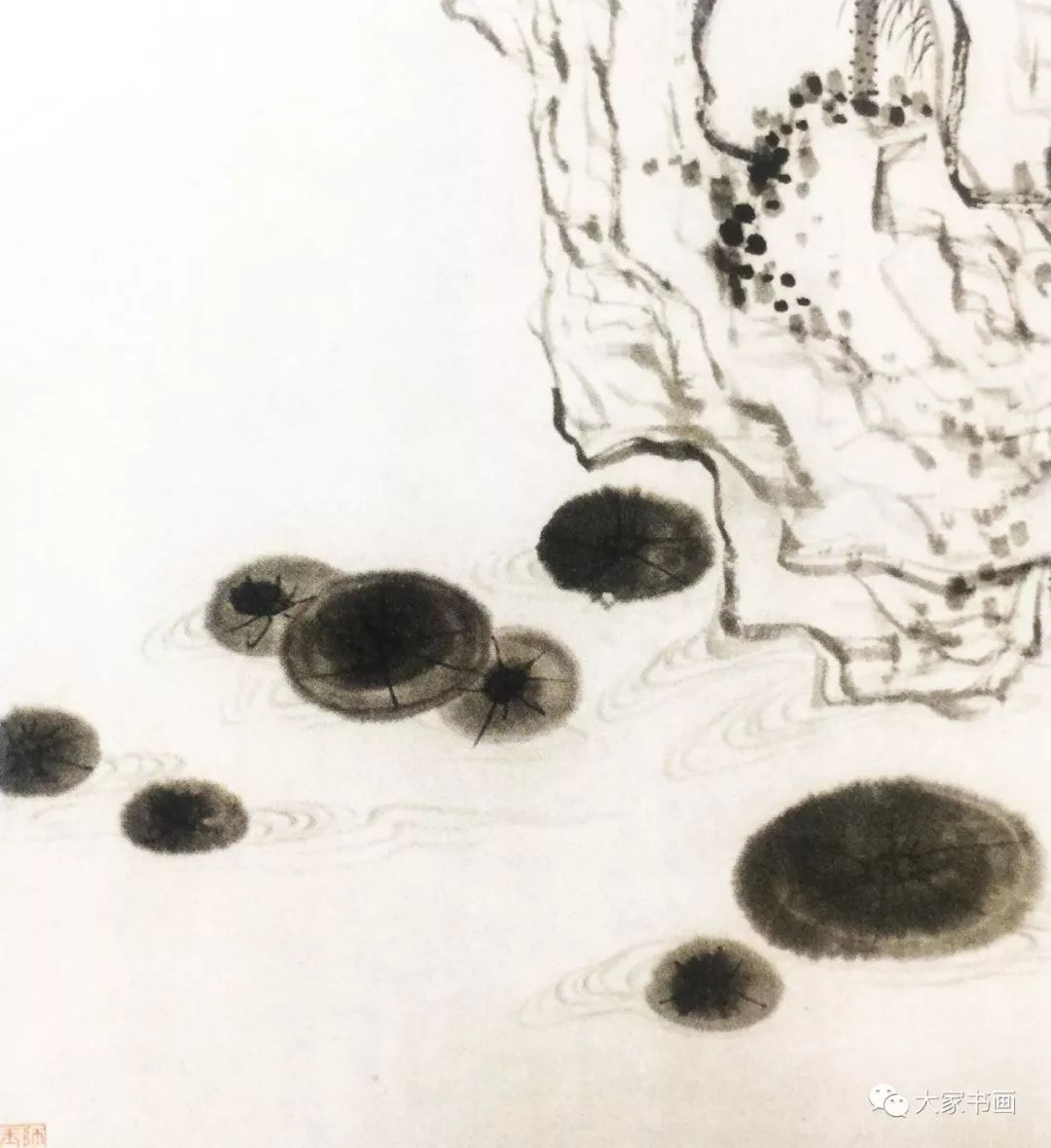 明 陈洪绶 莲石图(局部)▲清 任伯年 荷花仕女图(局部)▲清 任熊