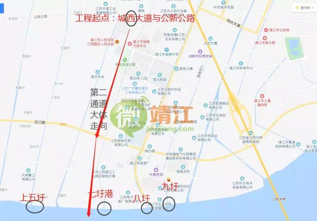 隧道将在靖江新港大道(城西大道沿江路)以北,江阴市通富路以南设置出