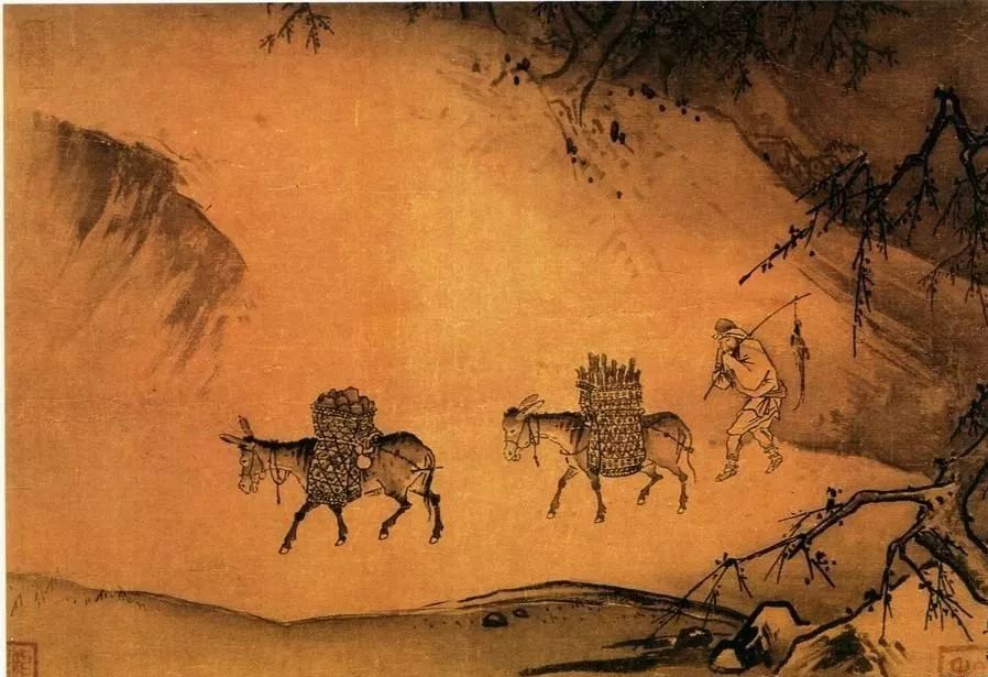 宋马远《晓雪山行图》台北故宫博物院藏清任伯年《骑驴敲诗图》而且