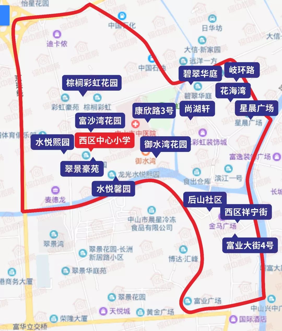 中山市小学学区划分图图片