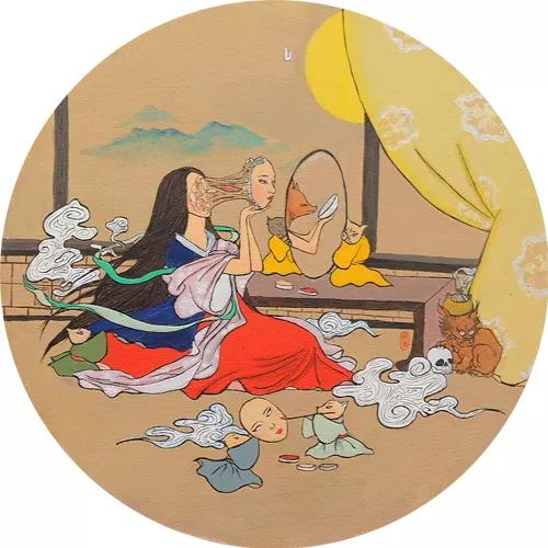 拜月 紙板丙烯 40x40cm (畫皮)第四幅畫看過的人都會脫口而出