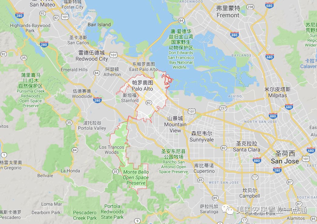 帕罗奥图palo alto位于山山南湾地区,是硅谷最核心的城市,坐落着