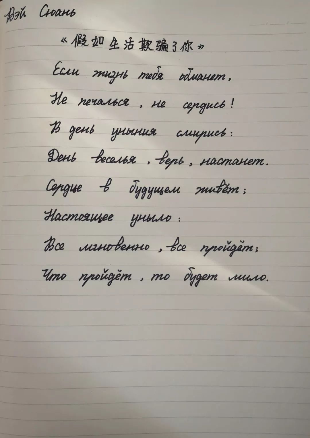 普希金诗歌俄语书法大赛投票(第二组)