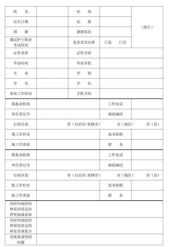 护士职业注册申请表图片