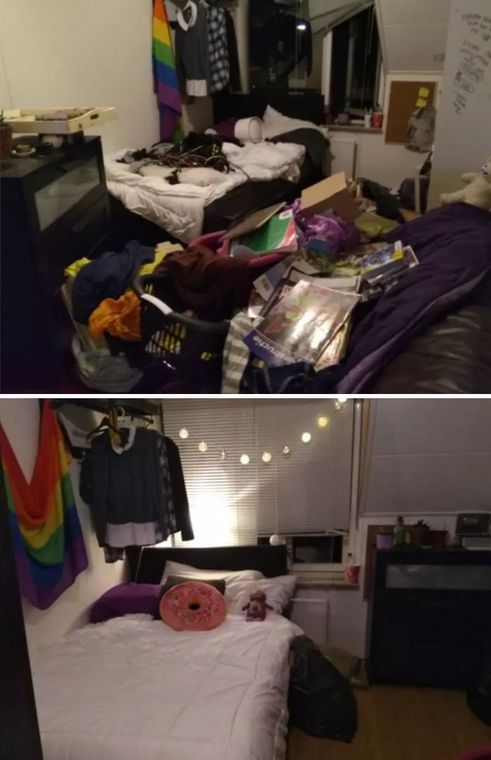 抑郁的网友们po出自己收拾房间前后的对比照有点心疼