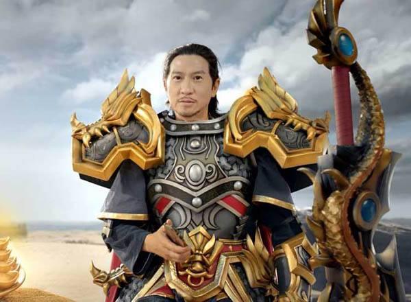 中的是张家辉代言的贪玩蓝月,因为一口不标准的港语普通话:"大扎好,偶