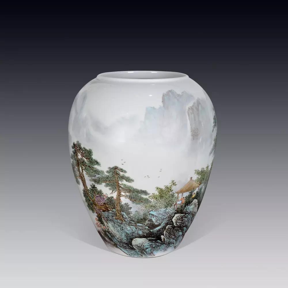 粉彩山水传承人梁威林作品赏析