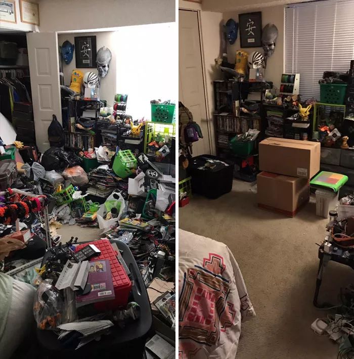 抑郁的网友们po出自己收拾房间前后的对比照有点心疼