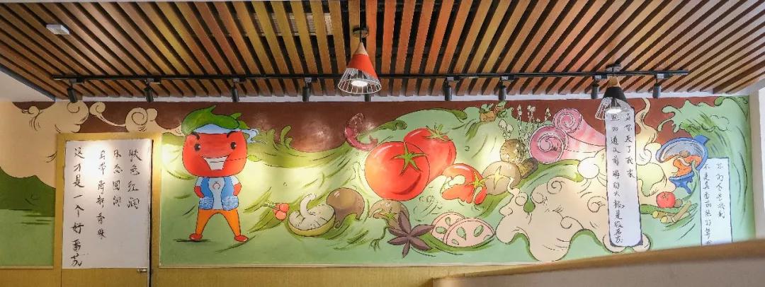 依旧是熟悉的墙绘风 满绿叶的小清新,让人在用餐的同时也能养养眼.