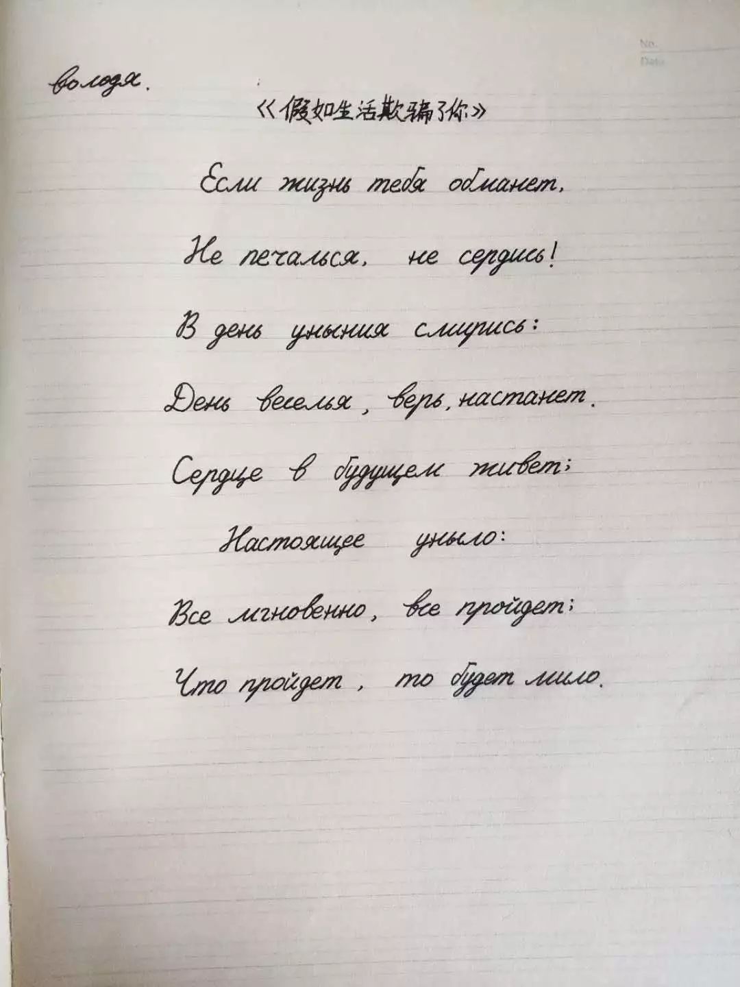 普希金诗歌俄语书法大赛投票第四组