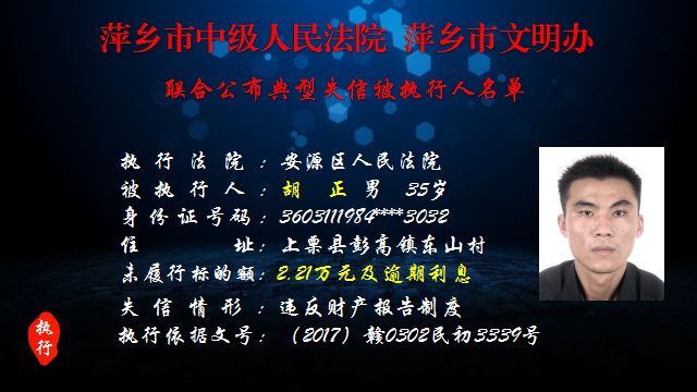 萍乡最新一批失信被执行人名单,有你认识的人吗?