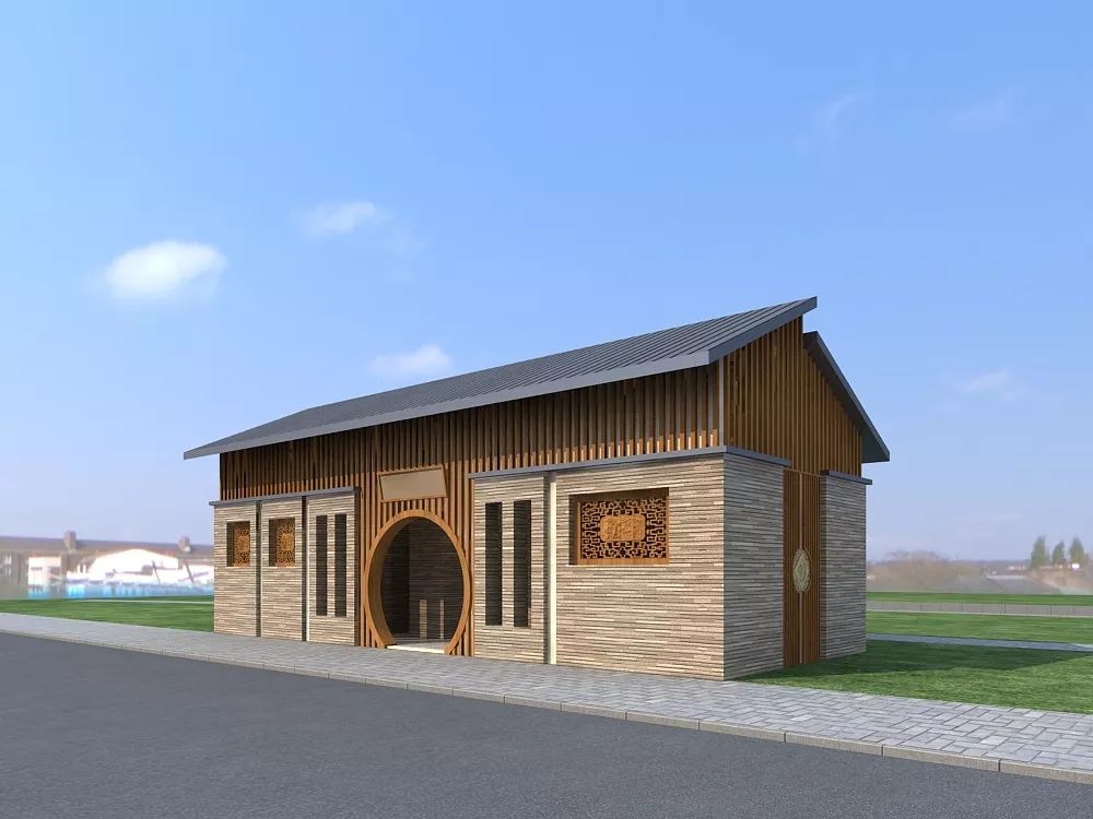 蒋家浜河公厕位于拱康路与蒋家桥街交叉口,采用现代风格,大面积的木