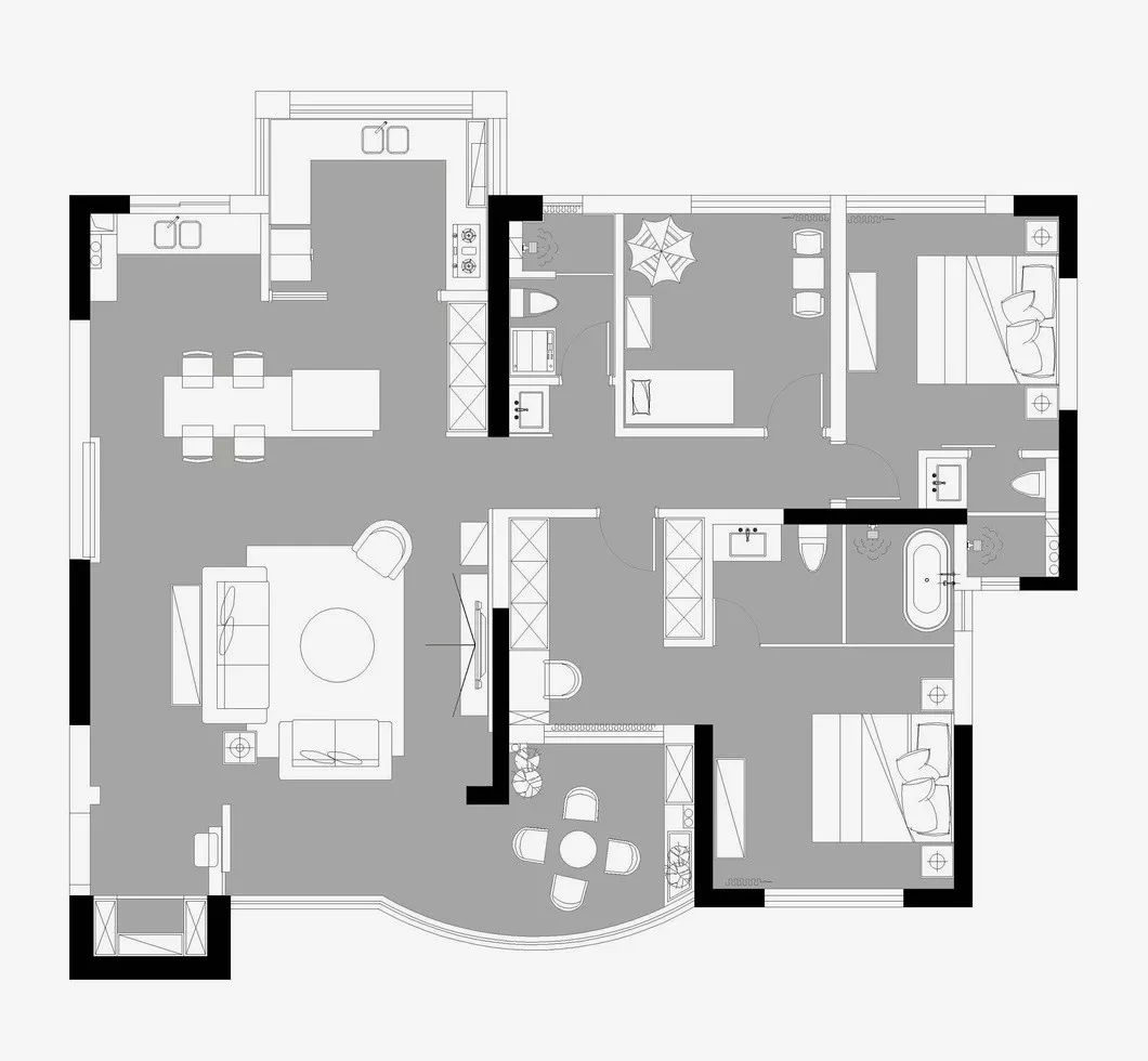 厨房空间功能单一,不具备西厨,岛台的配置1. 入户玄关狭