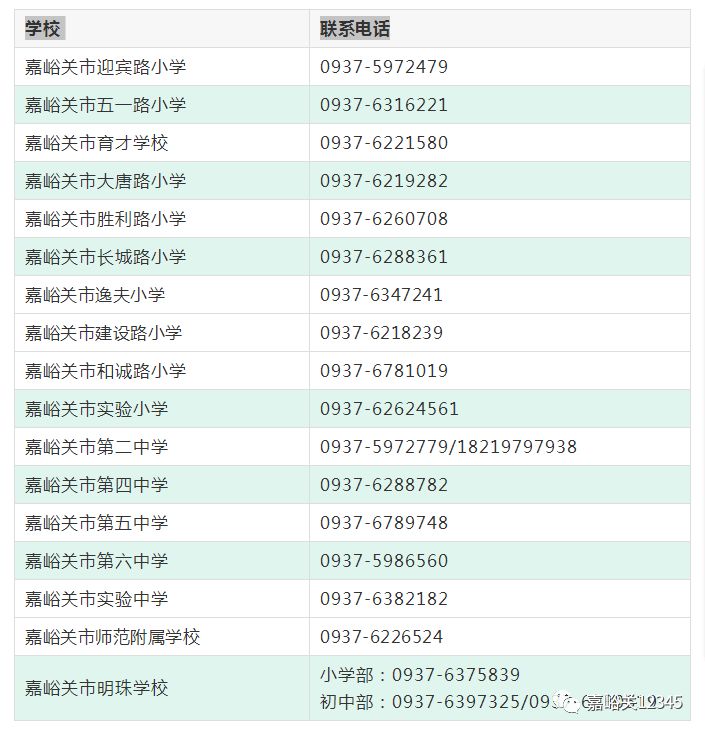 2019年嘉峪关市义务教育阶段招生报名时间,各学校联系